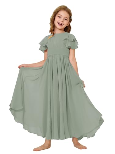 Dresses for Girls Ruffle Sleeve Flower Girl Dress Chiffon Toddler Pretty Wedding Party Bridesmaids Maxi Dress