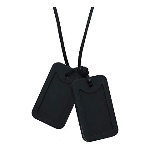 Sensory Chew Necklace for Kids and Adults, Silicone Dog Tag Pendant Chewy for Autism ADHD SPD PICA and Oral Motor Chewing Needs, Fidget Chewable Necklaces (Black) Cover