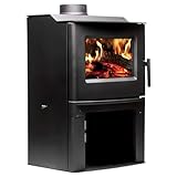 Breckwell 113,000 BTU Wood Burning Stove with Blower | 2500 Square Feet | Open Box Panel, Freestand, Wood Stove Indoor Firebox, Air-Tight Door, Wood Storage Base