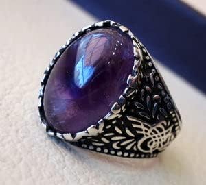Amethyst Mens Ring, Natural Amethyst, February Birth, Silver Jewelry, 925 Silver Ring, Birthday Gift, Heavy Mens Ring, Arabic Design, Ottoman Style Ring, Christmas, Turkey Mens Signet Ring