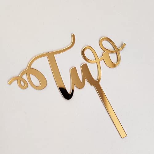Image of Gold Acrylic Cake Topper - inchTWO inch with Tiara /Crown | Second Birthday Cake Decoration for Girls & Boys | Elegant Reusable Topper for Birthdays, Anniversaries & Events