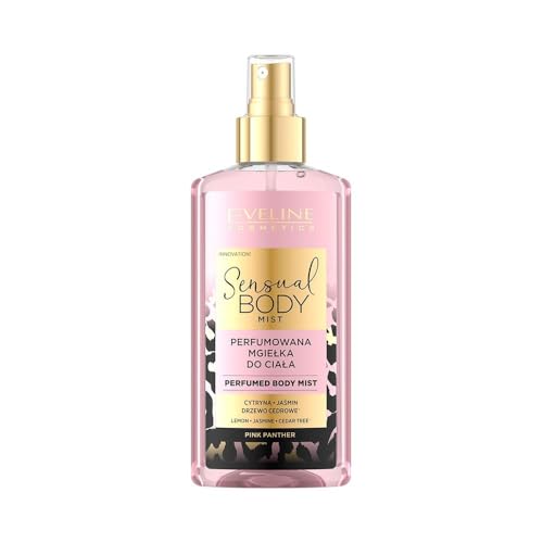 Eveline Cosmetics Pink Panther Sensual Body Mist - Exotische Grapefruit, Bergamotte & Erdbeere mit Jasmin & Moschus - Alkoholfreie vegane Formel für Körper, Haare & Kleidung - Reisegröße