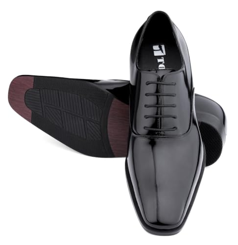 Image of TOTO Men's Invisible Height Increasing Elevator Shoes - Black Patent Leather Lace-up Formal Oxfords - 3 Inches Taller - H6532B - Size 9.5 D(M) US