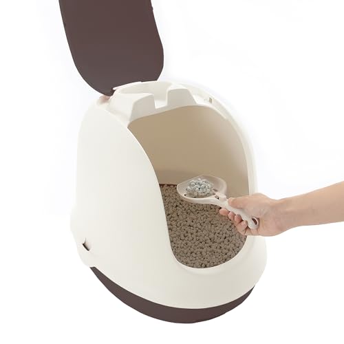 Richell: PAW TRAX Dome Hooded Litter Box - Brown - Enclosed Cat & Kitten Pan, Detachable Hood, Includes Scooper, Prevents Litter Scatter, 15x19x16