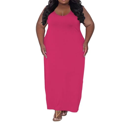 Image of TOPSRANI Womens Plus Size Maxi Dresses for Women Oversize Casual Short Sleeve V Neck Loose Plain Solid Trendy Summer Dress