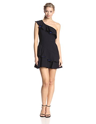 BCBGMAXAZRIA Women's Calinda Black One Shoulder Ruffle Dress
