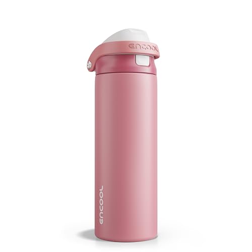 ENCOOL Leakproof Insulated Water Bottle with Straw Dual-Sip Water Bottle Bag-Safe Design for Work, Commute & Gym – Keeps Drinks Cold All Day, 24 oz, Vermilion