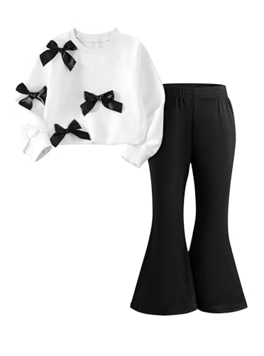Image of Girls 2 Piece Sweatshirt and Flare Pants Set | Cute Graphic Print, Crew Neck Top, Flare Leg Pants, Coordinated Set, for School, Travel and Everyday Wear