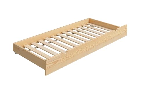YOUKO Commode sous lit avec Place de Couchage supplémentaire en pin Massif - tiroir sur roulettes avec Fond renforcé par Un Cadre Solide - boîte de Rangement sous lit avec Bords Lisses Vernis