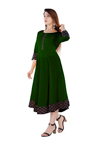 Image of Cotton Plain Black Parinted Lace Border Anarkali Dress Kurtis for Women - Not a Set with Dupatta or Pant