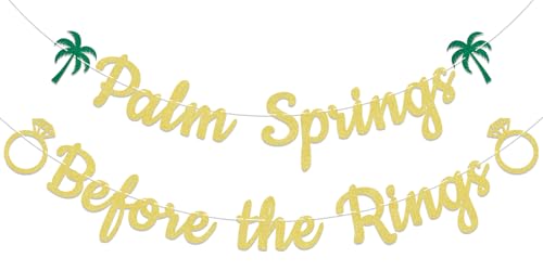 Yochamc Palm Springs Before The Rings Banner, Gold Glitter, Bachelorette Decor, California Bachelorette Party