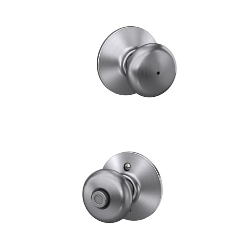 Schlage F40 PLY 626 Plymouth Door Knob with Standard Trim, Bed & Bath Privacy Lock, Satin Chrome by SCHLAGE - Used condition - CA$9.33