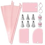JUSKAQZYI boquillas Manga Juego de 15 Mangas pasteleras y boquillas de Silicona for Decorar Tartas, Galletas y repostería, Color Amarillo Acero(Rose)