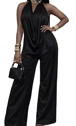 Meileafal Womens 2 Piece Outfits Satin Halter Neck Draped Cami