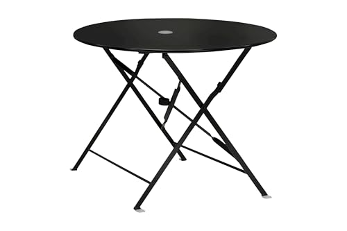 Image of Carolina Chair & Table Round Folding Outdoor Bistro Table with 2" Umbrella Hole - Space Saving Fold Flat Design, Powder Coated Steel Patio Dining Table - Weather Resistant Garden Furniture(Black,30")