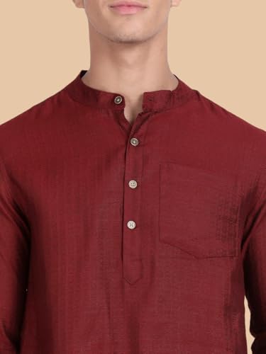 Image of KRYPTIC Men's Full Sleeve Regular Fit Short Kurta in Premium Pure Cotton with Patch Pocket and Mandarin Collar - Perfect Blend of Style and Comfort
