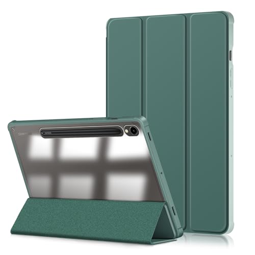 Coque Samsung Galaxy Tab S9 11 2023 rigide transparente et support stylo S vert foncé
