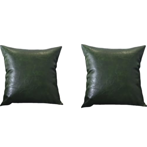 FUNCITTE Set of 2 Faux Leather Decorative, PU Faux Leather Both Sides, Cozy Throw Pillow Covers, Modern Solid Cushion Cases for Bedroom Living Room Sofa (Dark Green,45x45cm/18x18in)
