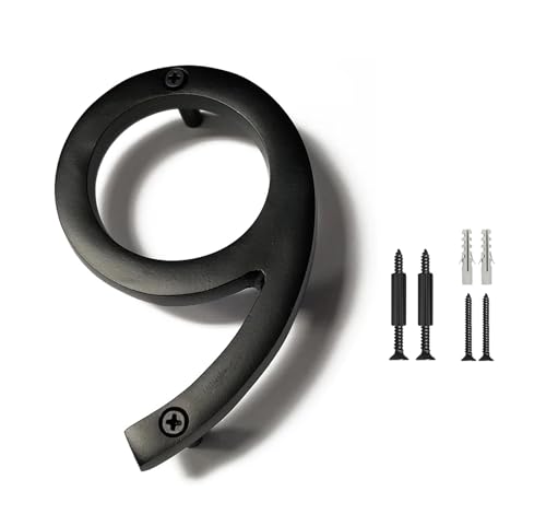 NACH Floating House Numbers, 6 inch Aluminum Black House Numbers for Outside - Number 9, Door Numbers with Mounting Hardware
