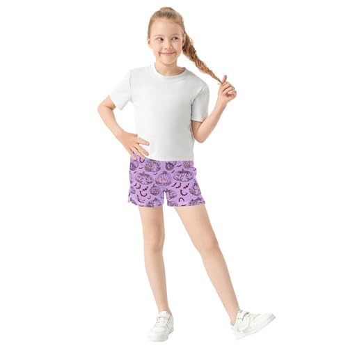 Girls Halloween Pumpkin Print Athletic Shorts Kids Comfy Sleep Pajama Shorts Purple Funny Cute Pattern, X-Small2