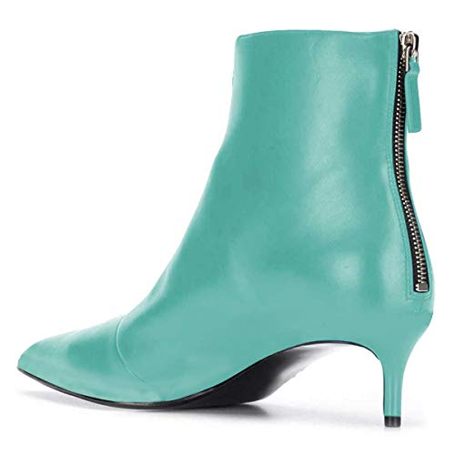 Xyd Women Trendy Front Rear Double Zips Ankle Boots Pointed Closed Toe Low Heel Kitten Booties Pumps Ladies Dressy Chic Shoes Size 6 Turquoise #TOP2