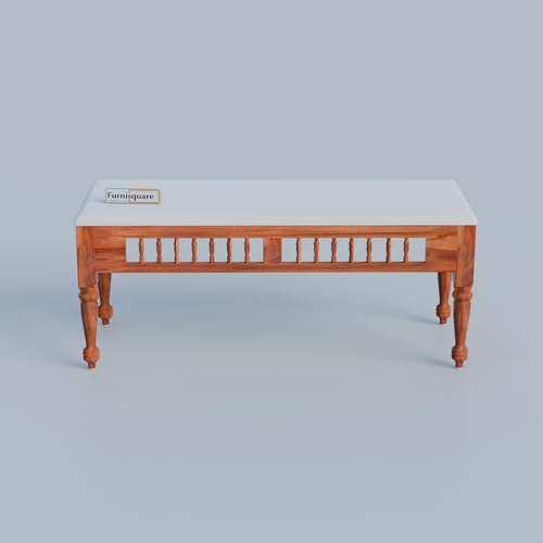 Image of Solid Sheesham Wood 6 Seater Dining Table Set | Six Seater Dinner Table with 4 Cushions Chairs & 1 Bench | Dining Table Set 6 Seater for Living Room, Kitchen & Home | Honey Finish