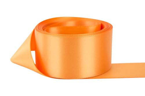 Image of Ribbon Bazaar Double Faced Satin - Premium Gloss Finish - 100% Polyester Ribbon for Gift Wrapping, Crafts, Scrapbooking, Hair Bow, Decorating & More - 7 /8 inch Orange Cream 50yd Spool