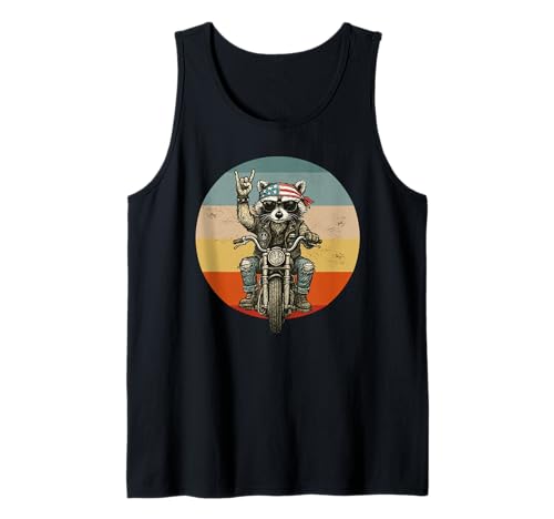 Patriotic Raccoon Lover Rock Sign Retro US Biker Racoon Tank Top
