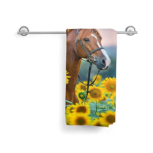 Psyu Horse Sunflower Hand Towel Set Of 2 For Bathroom Kitchen Absorbent Soft Home Face Bath Towels 27.5 X 16 Inches #TOP6