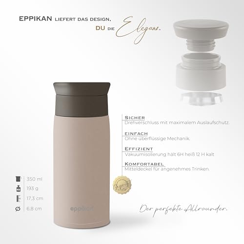 Foto von eppikan eppiToGo Edelstahl Thermobecher, Kaffeebecher, Kaffee-to-go Becher, 350 ml, 500 ml Travel Mug, auslaufsicher mit hygienischer 360°-Trinköffnung (Lavender Grey, 350 ml)