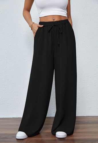 Pink Queen Womens Casual High Waist Pants Drawstring Loose Fit Summer Work Pants Trousers with Side Pockets3