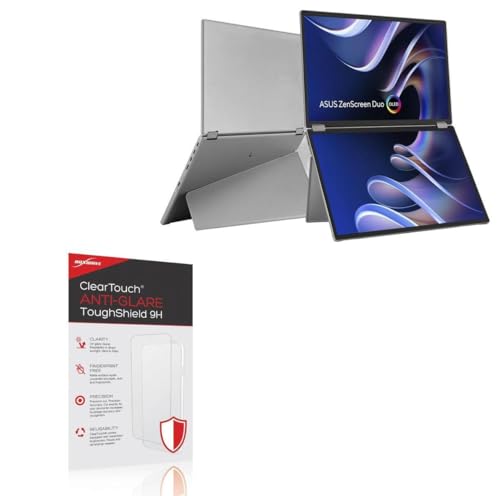BoxWave Screen Protector Compatible With ASUS ZenScreen Duo OLED Portable HDR Monitor (14 in) - ClearTouch Anti-Glare ToughShield 9H (2-Pack), Anti-Glare 9H Tough Flexible Film Screen Protector