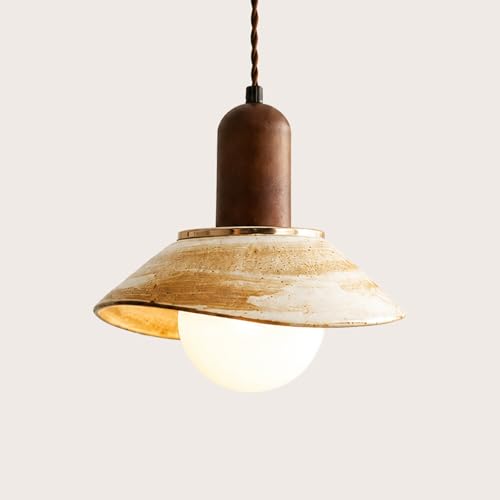 Suspension céramique et bois globe verre luminaire chic