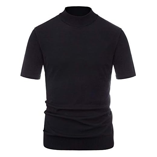 Mens Mock Turtleneck Pullover Sweater Short Sleeve Knitted Shirt Top Black M