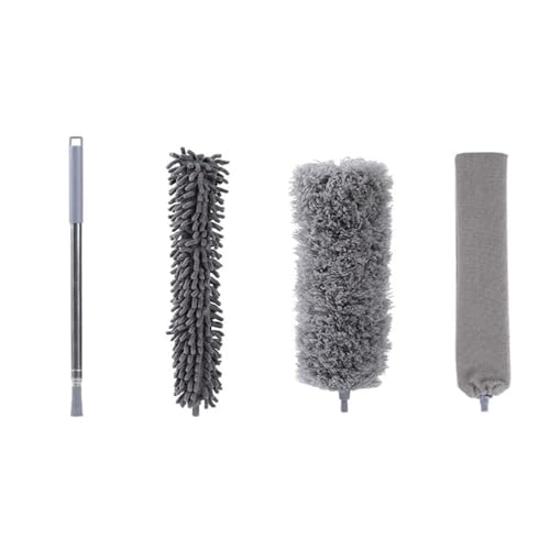 NJIEzhao Plumero Atrapapolvo Plumero telescópico Lavable, Largo Extensible, 250 cm, Cepillo de Microfibra Multifuncional, fregona for Quitar telarañas y Limpiar el Polvo.(4pc-Gray)