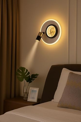 Image of blissbells Designer LED Wall Light with Spotlight | Modern Round Decorative Wall Sconce with Warm White Halo Light | Luxury Wall Lamp for Living Room, Bedroom, Hallway & Home Decor