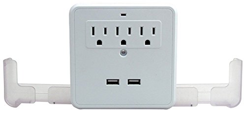 Perfect Life Ideas AC USB Wall Outlet Surge Protector Power Strip Outlet Multiplier Multiport - 2 USB Chargers + 3 Standard Outlets - 2 Pull Out Charging Station Trays to Charge Cellphones Smartphones