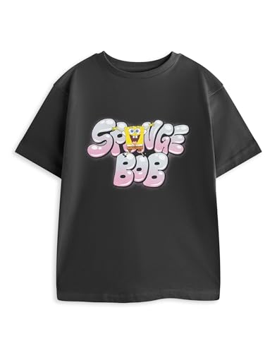 Image of Spongebob Squarepants Boys Grey Short Sleeved T-Shirt | Crew Neck Graphic Tee with Sponge BOB Print | Kids Cartoon Casual Wear for Everyday Fun | Spongebob Merch - 13-14 Years