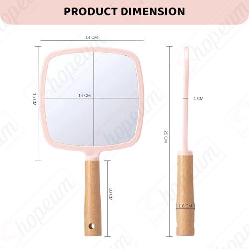 Image of Wood Hand Mirror Square Shaped Handle Makeup Mirror, Small Cute Wooden Shaving Mirror with Single Side Hanging Hole, Travel Portable for Men Women
