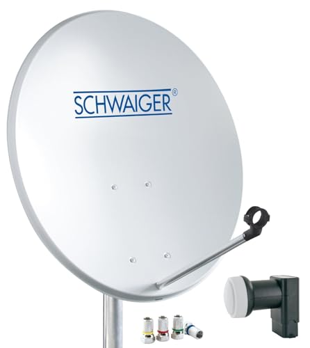 SCHWAIGER 470 Installation Sat Kit Satellite Antenne Satellite Parabole Twin-LNB numérique 8X fiches F 7mm Antenne Sat en Acier Kit Complet Gris Clair 55 x...