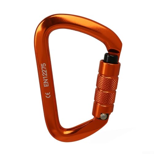 Diseño compacto, gancho de mosquetón de escalada resistente de 25 KN, bloqueo de tornillo, anillo en D de aluminio (naranja)