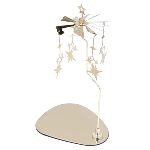 Rotating Candle Holder Stand Stainless Steel Metal, Auto Rotation, Romantic Decor, Round Tray for Christmas Wedding Home Decor (Golden Star (cup without candle))