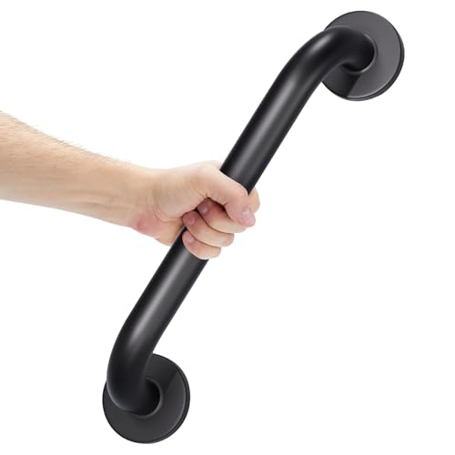Image of AmazerBath Shower Grab Bars for Seniors Anti Slip, Bath Safety Grab Bar for Needy, Stainless Steel Bathroom Safety Grab Bars, Thickened Bar Bigger Base Holds 500LBS, 16 inch L x 1.25 inch D, Black