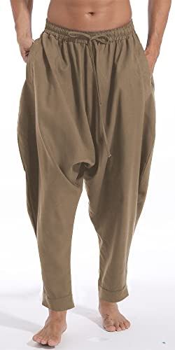 Aitfineism Mens Casual Elastic Waist Loose Fit Aladdin Hippie Harem Pants (Small, Olive) #TOP1