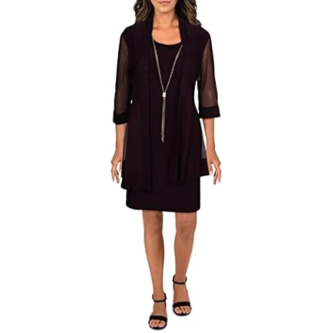 R&M Richards Womens Purple Textured 3/4 Sleeve Scoop Neck Above The Knee Sheath Evening Dress UK Size: 18 Cover