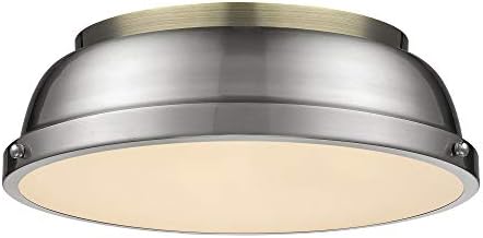 Golden Lighting 3602-14 AB-PW Duncan Flush Mount, Aged Brass with Pewter Shade