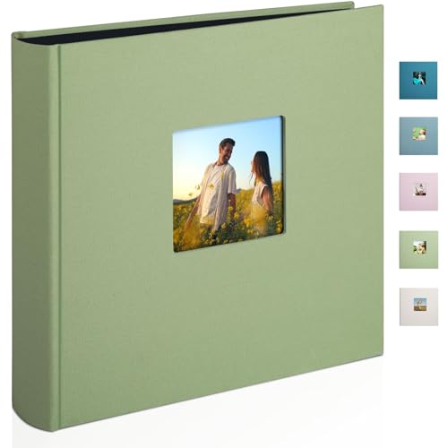 Leinen Fotoalbum zum Selbstgestalten Groß Fotobuch zum Einkleben im Format 30x30.5 cm hat 120 (60Blatt) säurefreien schwarze Seiten (200g/m²),Salbeigrün