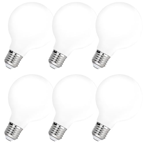 Image of HUAMu E27 Vintage Light Bulbs, 5W (50W Equivalent), Cool White 6500K, Opal White Glass, G80 Globe LED Bulb for Decorative Home Light, 6 Pack