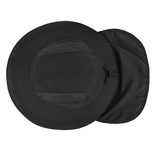 Fishing Hat With Neck Flap Adjustable Packable Sun Hat For Men Women Upf 50+ Wide Brim Summer Hats For Outdoor Hunting Fishing Safari Black One Size #TOP2