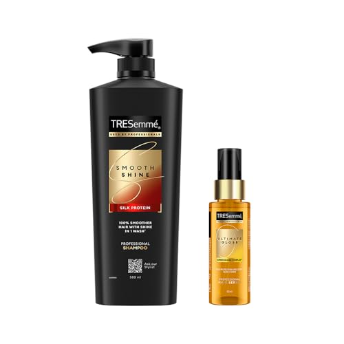 TRESemme Ultra Shine Serum Combo (With Heat Protection) for Super shiny Finish – Smooth and Shine 580ml Shampoo and Gloss Ultimate 50ml Serum